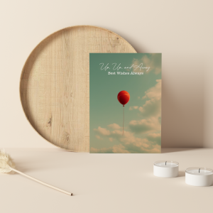 Up, Up, and Away Best Wishes Card – Minimalist Red Balloon Inspirational Greeting Card