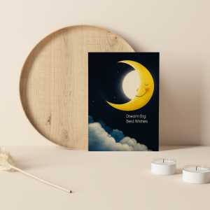 Dream Big Moon & Clouds Card – Whimsical Night Sky Best Wishes Greeting Card