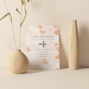 Happy Anniversary Card for Wife – Romantic Love Greeting Card with Heart Pattern Design