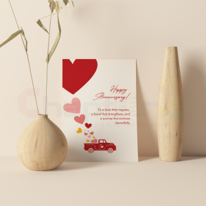 Romantic Happy Anniversary Greeting Card with Hearts & Love Truck Design – Premium Anniversary Card for Couples