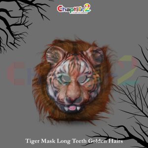 Tiger Animal Mask with Golden Hair & Long Teeth for Kids – Jungle Safari Fancy Dress Costume Mask