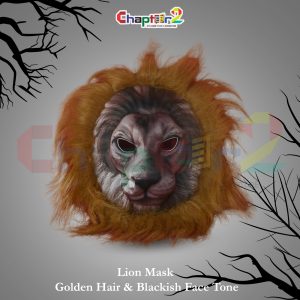 Lion Animal Mask with Golden Hair & Blackish Face for Kids – Jungle Safari Fancy Dress Costume Mask