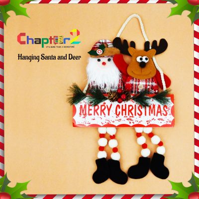Hanging Santa and deer decoration festive Christmas tree wall and door ornament