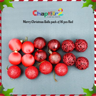 Merry Christmas Decoration Balls Pack (Pack of 16 - Red)