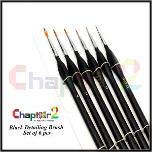 Black Detailing Paint Brush Set - 6 Pcs