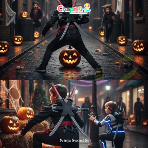 Ninja Sword Set for Kids – 6 Pcs Ninja Weapon Playset with Backpack Holder (Katana, Sai & Shuriken)