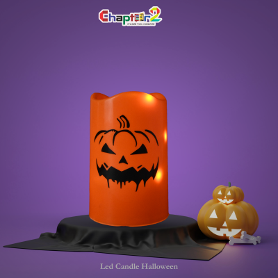 Halloween LED Candle with Pumpkin Face Design – 4.5 Inches