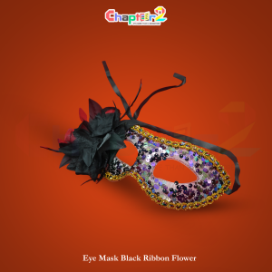 Black Ribbon Flower Eye Mask – Sequin Masquerade Party Mask for Costume, Carnival & Halloween Events