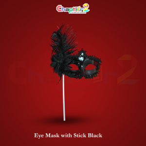 Black Feather Eye Mask with Stick – Elegant Masquerade Party Mask for Halloween, Costume & Carnival Events