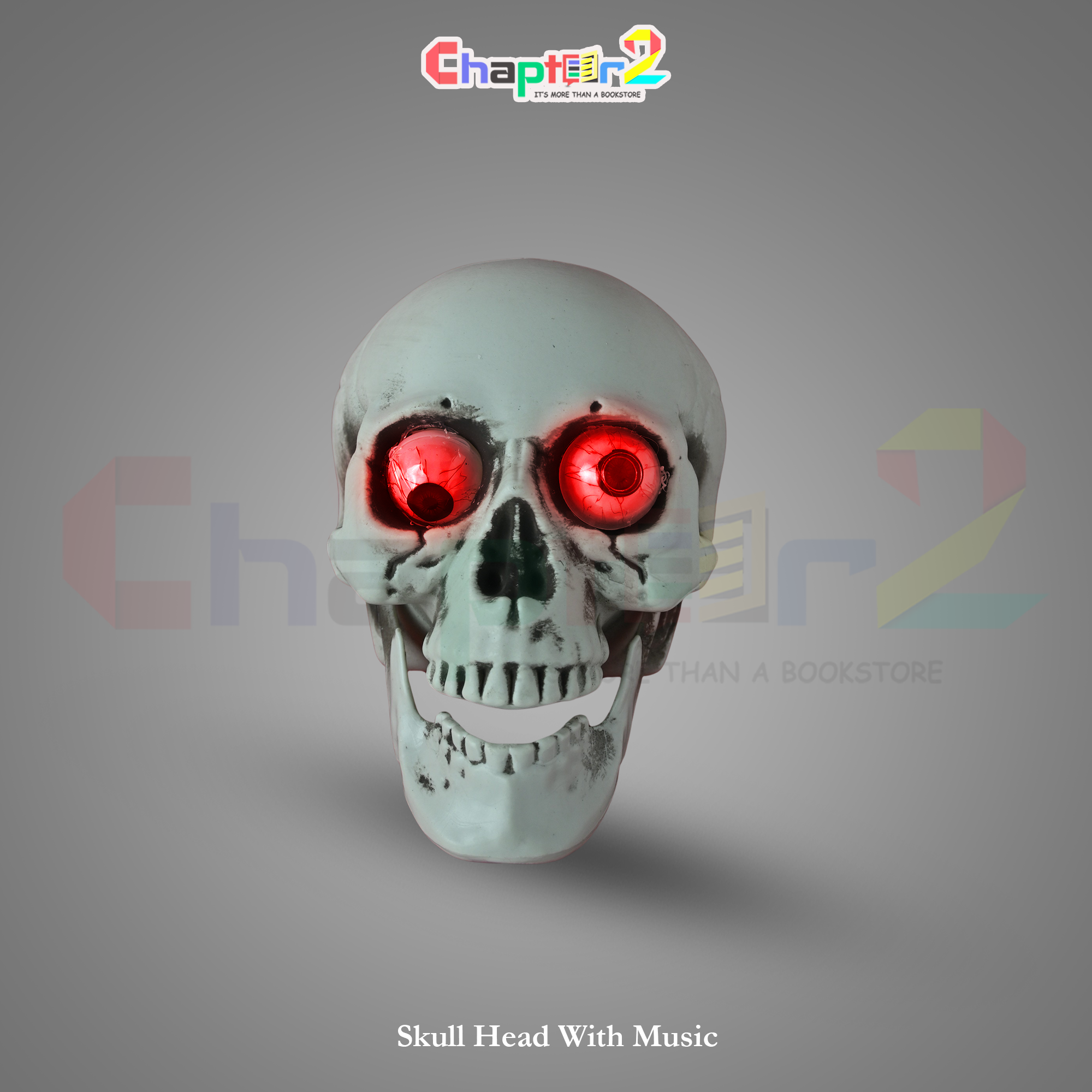 5400384 a Halloween Animated Skull Decoration skull head with red LED eyes and creepy music