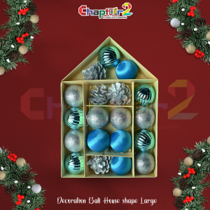Blue & Silver Christmas Decoration Balls with Pinecones – House Shape Box (Large) | Premium Winter-Themed Ornaments