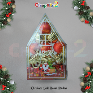 Red & Gold Christmas Decoration Balls Set – House Shape Box (Medium) | Merry Christmas Tree Ornaments