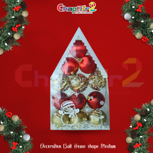 Red & Gold Christmas Decoration Balls Set – House Shape Box (Medium) | Holiday Tree Ornaments