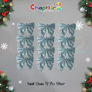12-Piece Silver Glitter Christmas Bows – Small Decorative Ornaments for Tree & Gift Décor