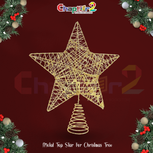 Golden Metal Wire Christmas Tree Topper Star – Elegant Glitter Star Decoration