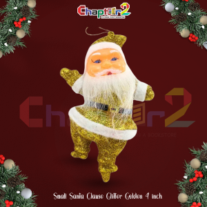 Small Santa Claus Glitter Ornament – Golden 4 Inch | Christmas Tree Hanging Decoration