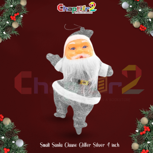 Small Santa Claus Glitter Ornament – Silver 4 Inch | Christmas Tree Hanging Decoration