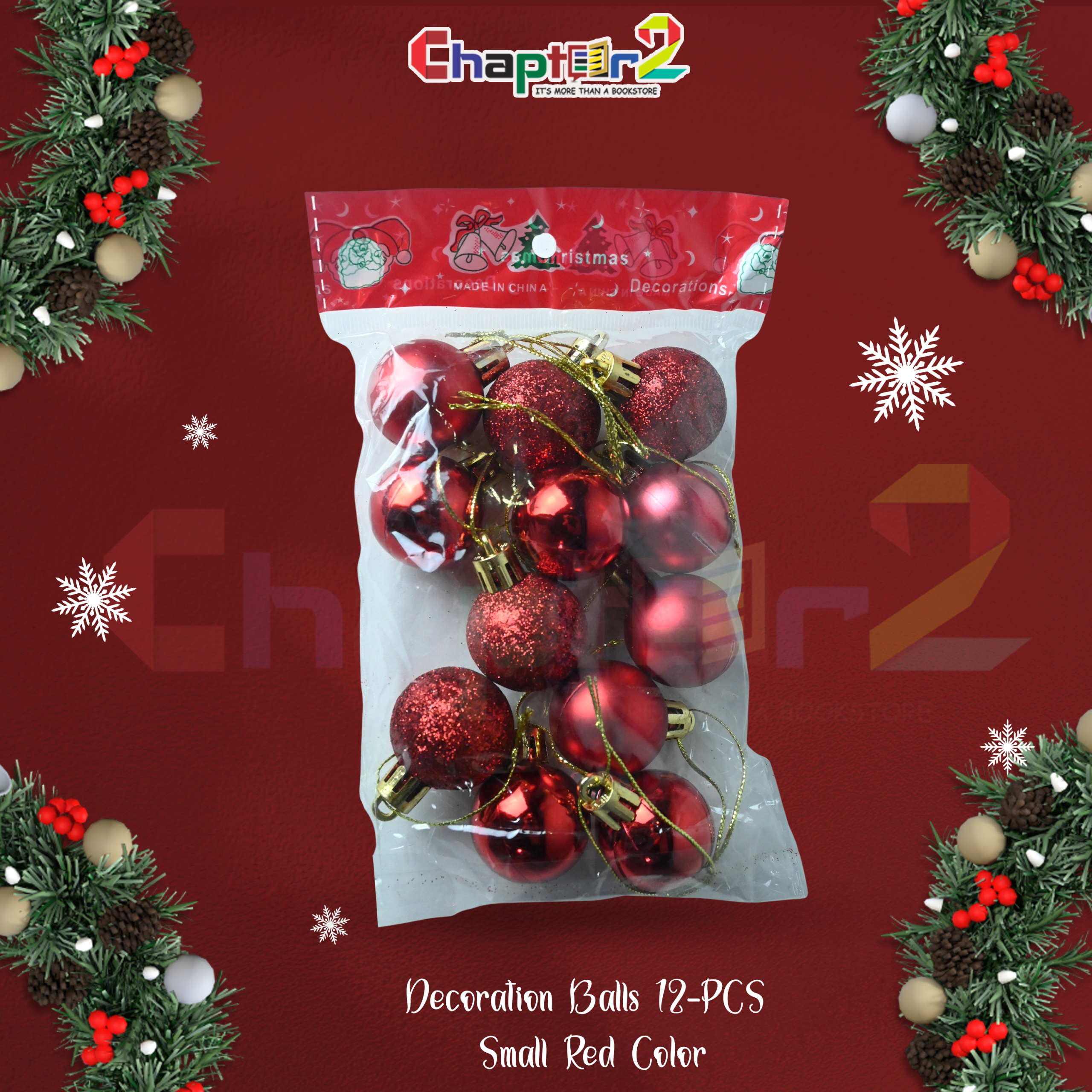5400476 Main Product Image: small red christmas tree balls 12 pcs set with glossy and glitter finish
