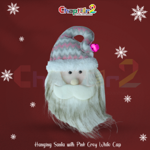 Hanging Santa Ornament with Pink Grey Knitted Cap – Christmas Tree & Home Decoration