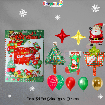 Merry Christmas Foil Balloon Decoration Set – Christmas Tree Theme | Santa, Stars, Latex Balloons & Party Props