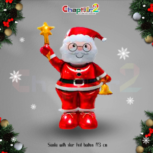 113 cm Santa Claus Foil Balloon with Star & Bell – Christmas Party Decoration