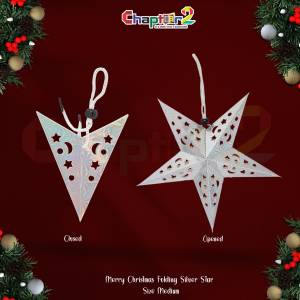 Medium Folding Silver Paper Star – Christmas Hanging Decoration