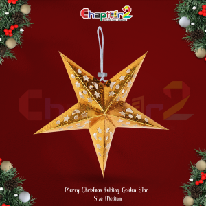 Medium Folding Golden Paper Star – Christmas Hanging Decoration