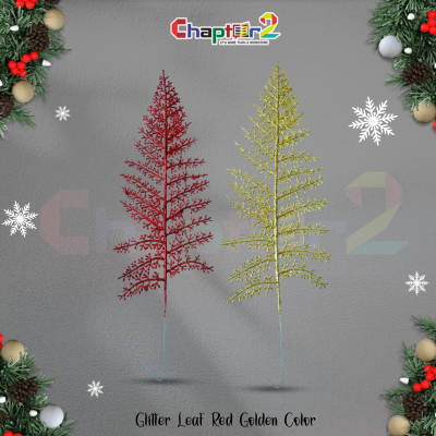Glitter Decorative Leaf Spray – Red & Golden Christmas Decoration