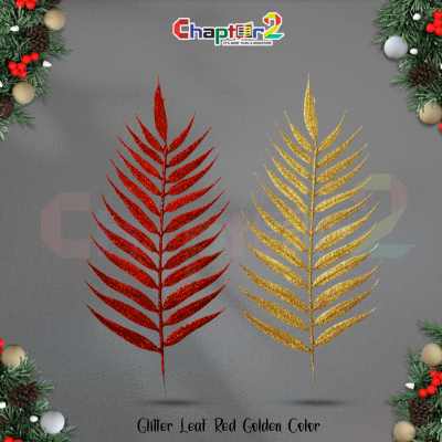 Glitter Palm Leaf Spray – Red & Golden Christmas Decoration