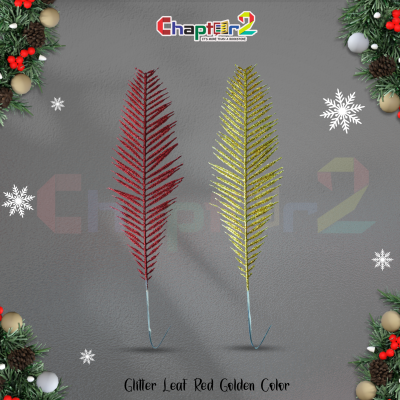 Glitter Fern Leaf Spray – Red & Golden Christmas Decoration