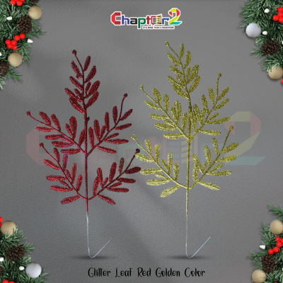 Glitter Branch Leaf Spray – Red & Golden Christmas Decoration