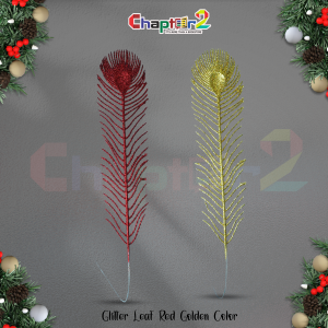 Glitter Peacock Feather Leaf Spray – Red & Golden Christmas Decoration