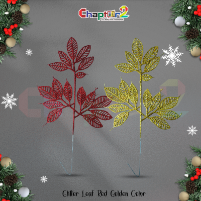 Glitter Decorative Leaf Branch – Red & Golden Christmas Decoration