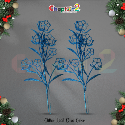 Glitter Floral Spray – Blue Decorative Christmas Stem