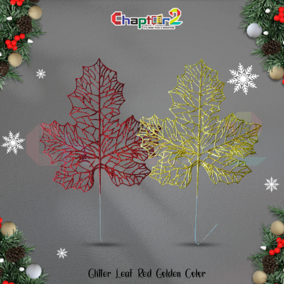 Glitter Maple Leaf Spray – Red & Golden Christmas Decoration