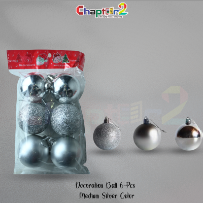 6-piece silver christmas decoration balls set with glossy matte and glitter mix