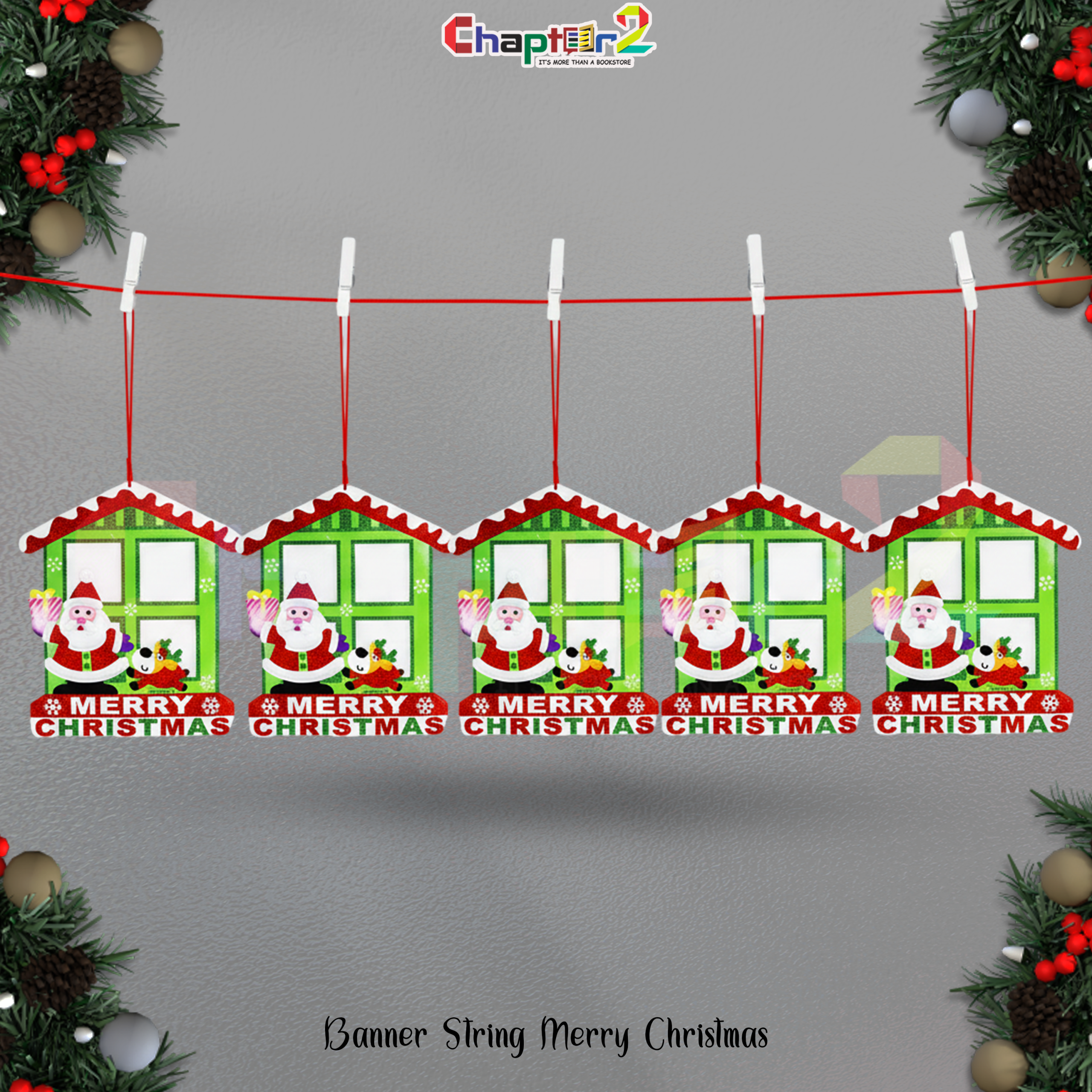 5400556 Christmas hanging banner string Santa house garland for festive wall and window decoration