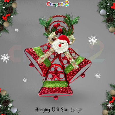 Large Christmas Hanging Bells – Red & Green Design with Santa Bow Decoration