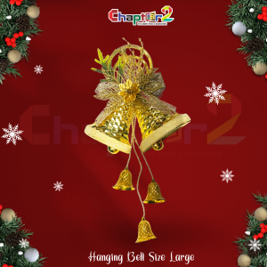 Large Christmas Hanging Bells – Full Golden Design with Decorative Bow & Dangling Mini Bells