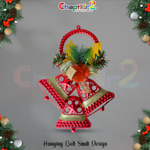 Christmas Hanging Bells – Small Red Design with Golden Glitter & Floral Top