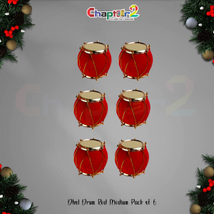 Red Dhol Drum Ornaments – Medium Size (Pack of 6) for Christmas Tree, Crafts & Festive Decorations