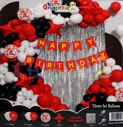 Red Black & White Birthday Balloon Decoration Theme Set – Happy Birthday Party Décor Kit