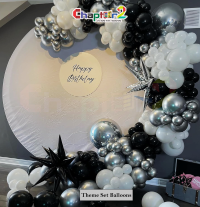 Black, White & Silver Birthday Balloon Decoration Theme Set – Luxury Happy Birthday Backdrop Décor