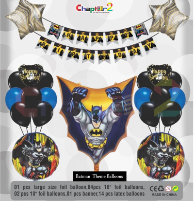 Batman Theme Birthday Decoration Set – Balloons & Happy Birthday Banner for Kids Party
