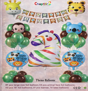 Jungle Animal Theme Happy Birthday Balloon Decoration Set with Zebra Foil Balloon