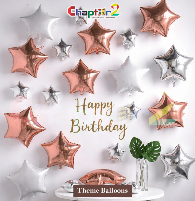 Rose Gold & Silver Star Balloon Decoration Theme Set – Elegant Happy Birthday Party Décor