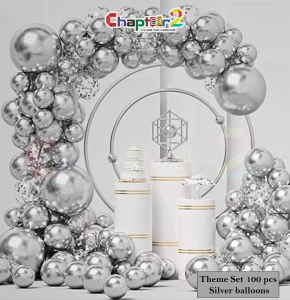 Silver Chrome Balloon Decoration Theme Set (100 Pcs) – Luxury Birthday & Event Backdrop Décor