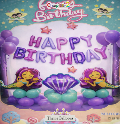 Mermaid Theme Happy Birthday Foil Balloon Set for Girls Party Decoration
