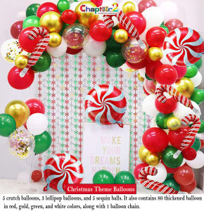 Christmas Theme Balloon Decoration Set – Festive Red, Green & Gold Balloon Arch Kit