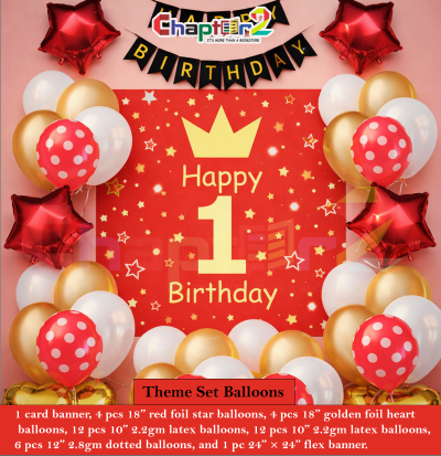 Royal Crown 1st Birthday Theme Balloon Decoration Set – Red, Gold & White Party Décor